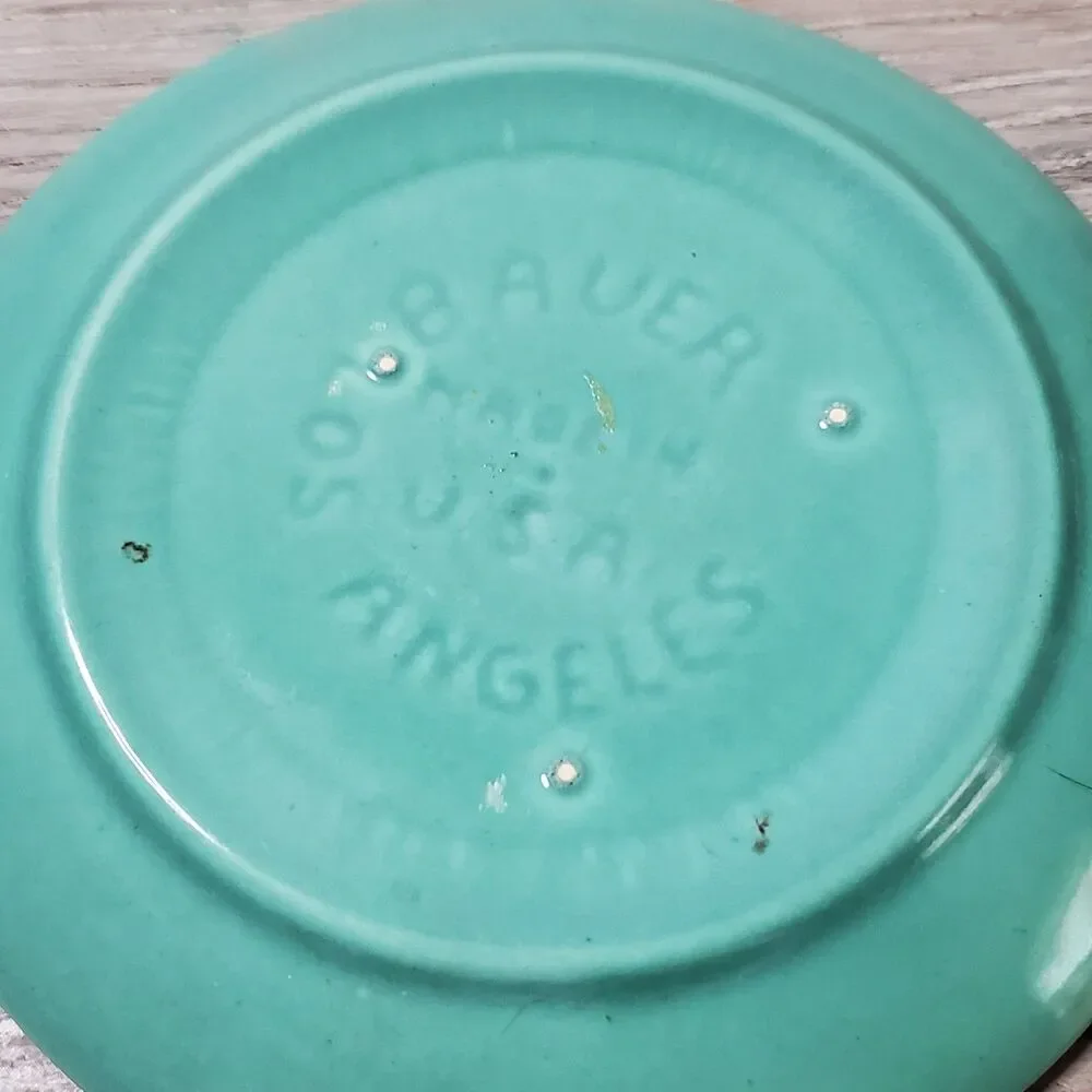 Set of 3 Genuine Vintage Bauer Pottery Ringware Saucers - Blue, Cobalt, Green